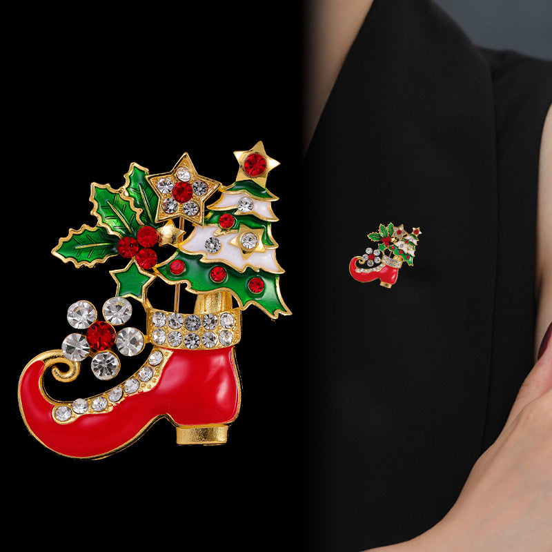 New Christmas Boot Brooch Fashionable Rhinestone Embellished Holiday Pin