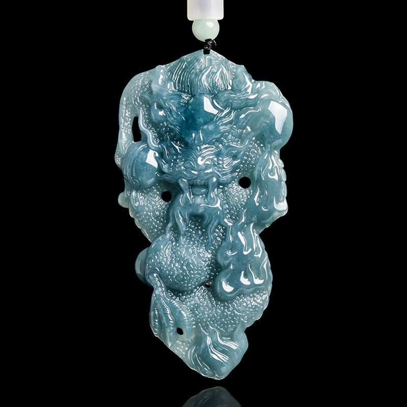 Natural Blue Water Jadeite 3D Dragon Pendant – A-Grade Jade, Zodiac Dragon Talisman, Powerful Amulet