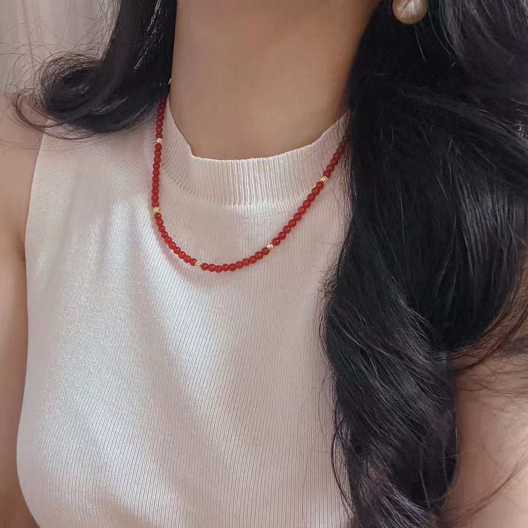 Pigeon Blood Natural Red Chalcedony Necklace Clavicle Chain Necklace