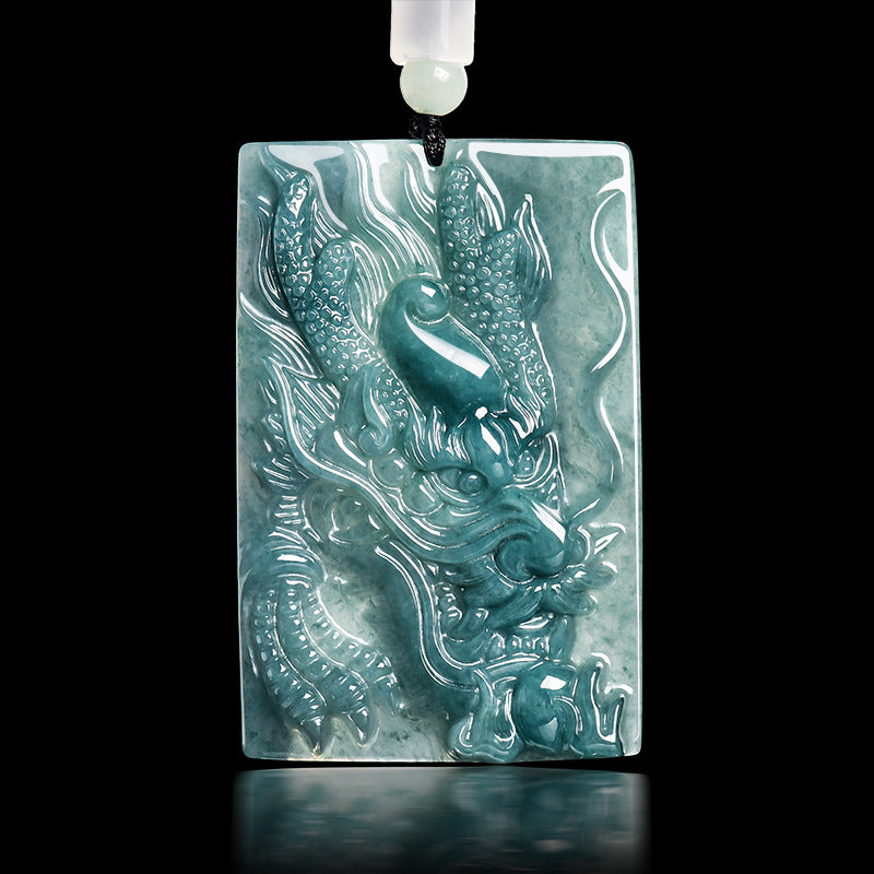 Natural Blue Water Jadeite Dragon Pendant – A-Grade Jade, Powerful Zodiac Dragon Talisman