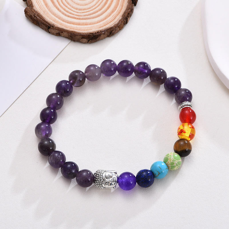 7 Chakra Stone Healing Beaded Buddha Charm Bracelet Crystal Energy Bracelet Adjustable 8mm