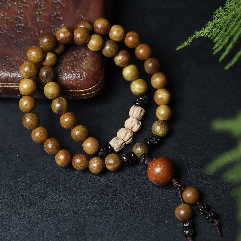 Argentine Aged Green Sandalwood Double Wrap Round Bead Bracelet for Women 8mm