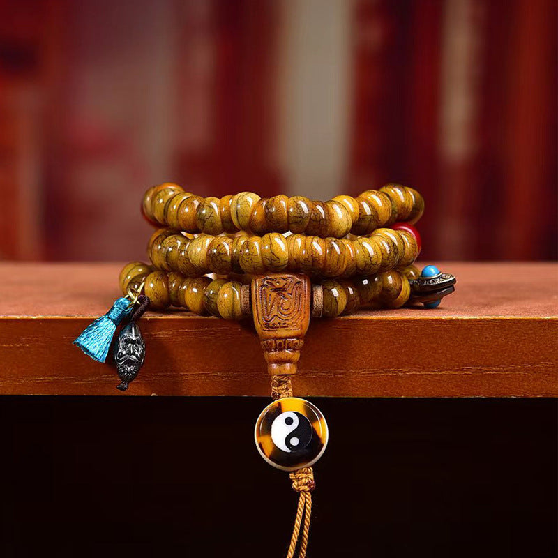 Tibetan Camel Bone 108 Beads Mala for Stress Relief – With Tai Chi and Yak Bone Accessories