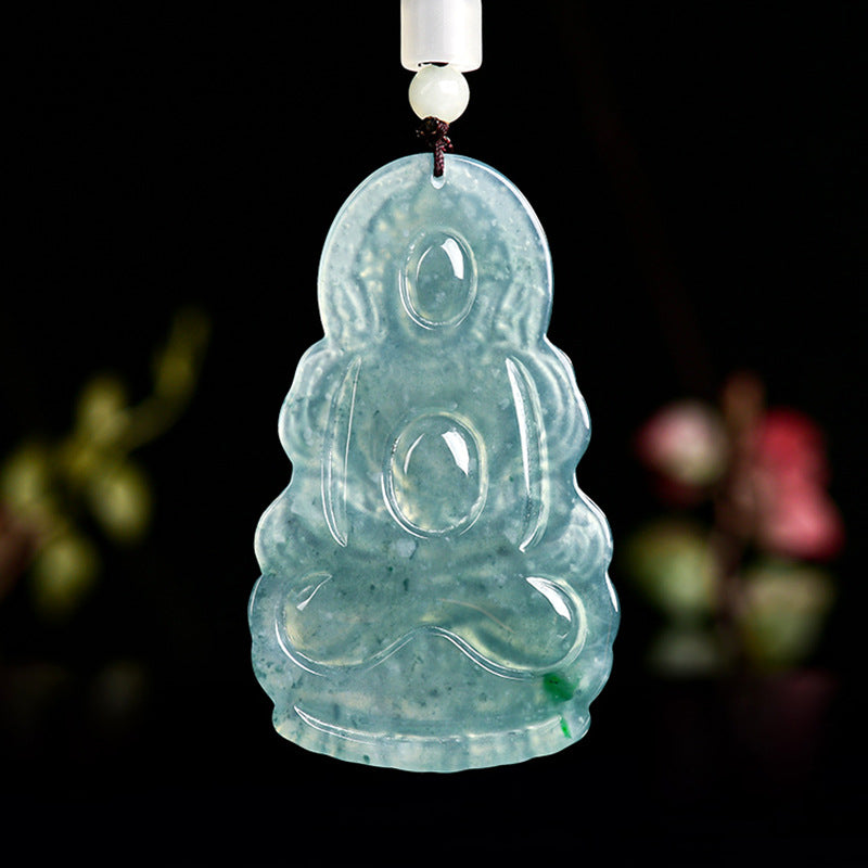 Natural Blue Water Jadeite Tara Guanyin Pendant – A-Grade Jade, Spiritual Protection Talisman