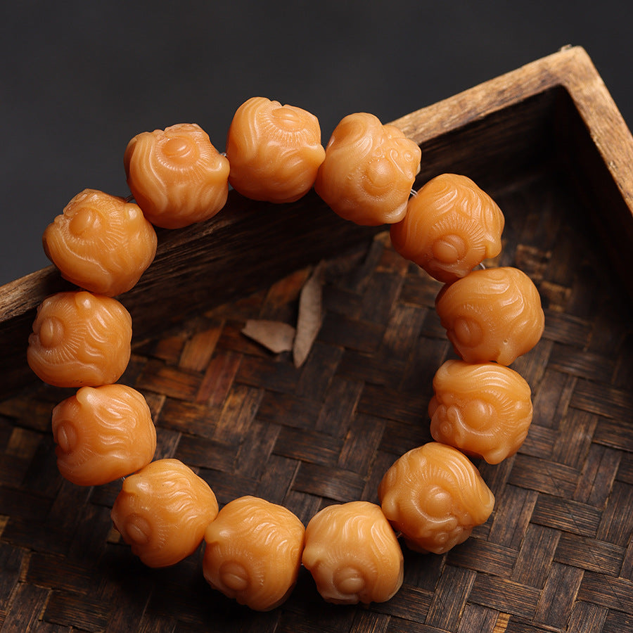 Awakening Lion Bracelet Hand-Carved from Weathered Bodhi Beads