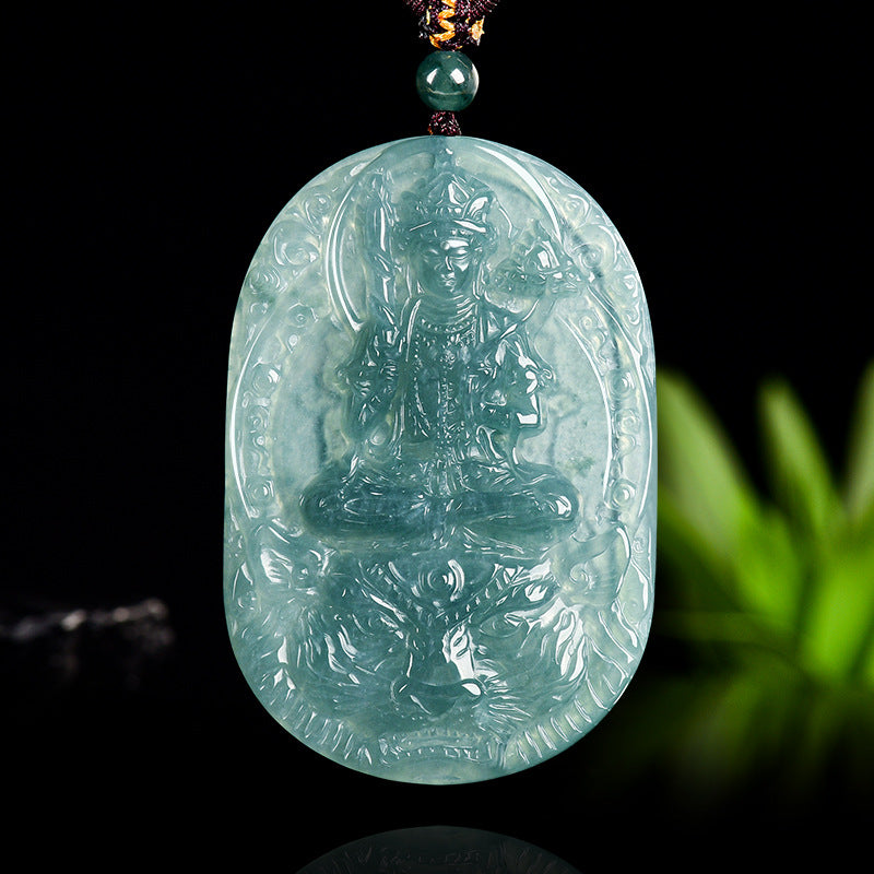 Natural Blue Water Jadeite Akasagarbha Bodhisattva Pendant – A-Grade Jade, Zodiac Tiger Guardian Talisman
