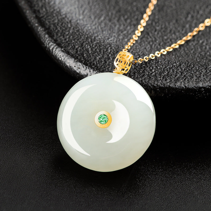 Natural Hetian White Jade Peace Circle Pendant-Symbol of Peace and Protection