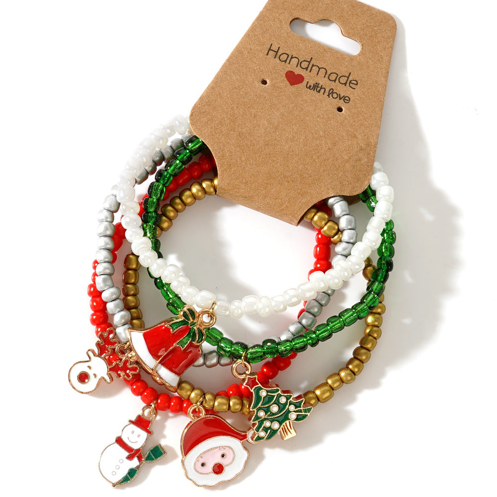 Christmas Crystal Bracelet Rice Bead Woven Bracelet Jewelry Set for Ladies