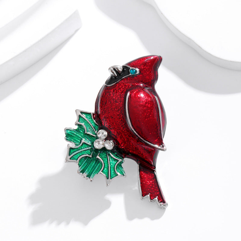 Glazed Christmas Red Bird Brooch Festive Holiday Gift for Loved Ones