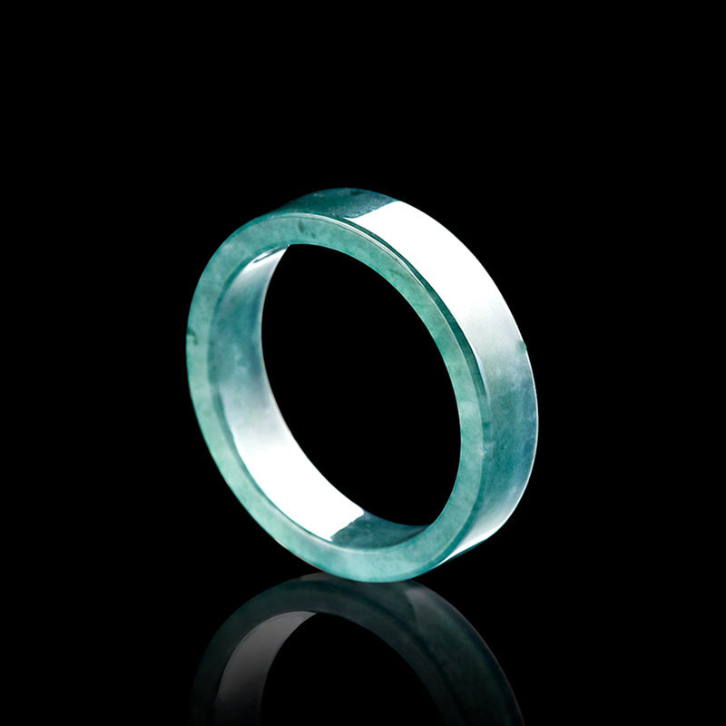 Natural A-Grade Blue Water Jadeite Square Ring