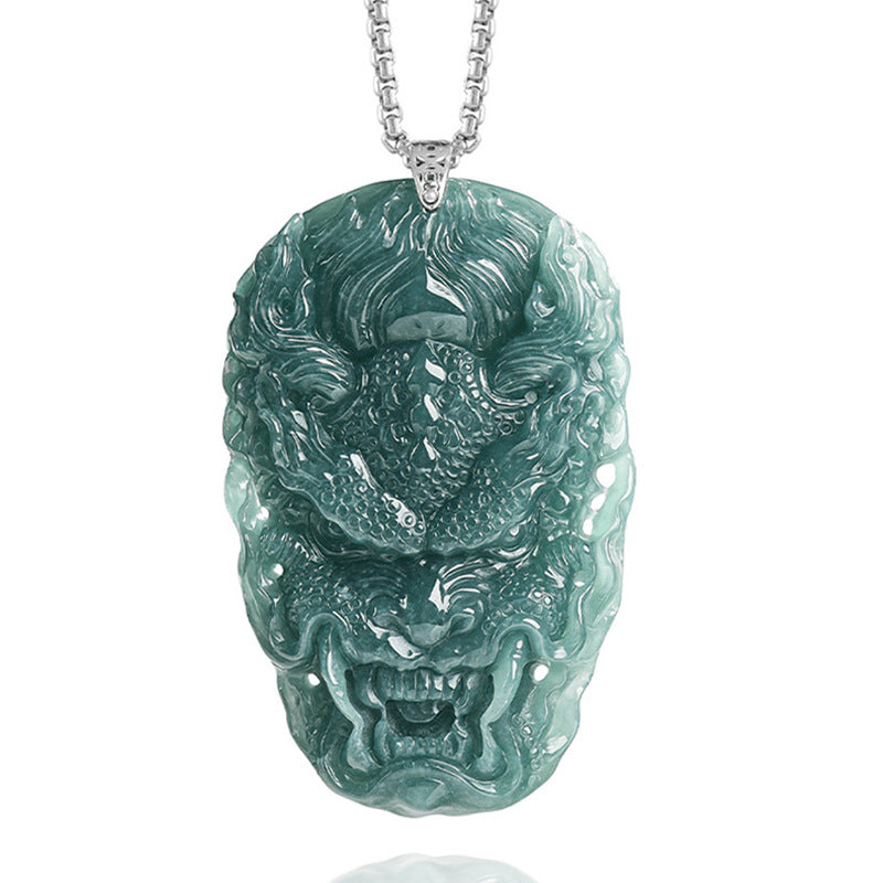 Natural Blue Water Jadeite Dragon Pendant – A-Grade Jade, S925 Silver Setting, Powerful Zodiac Dragon Talisman