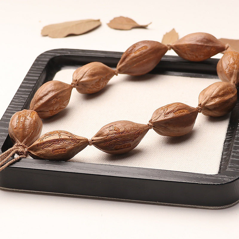 Large Olive Pit Natural Skin Hand-Carved Eighteen Arhats Bracelet