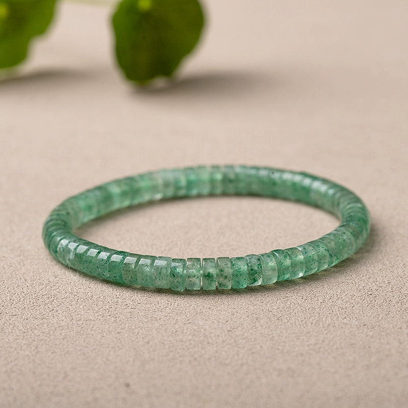 Natural Ice-Green Strawberry Quartz Straight-Cut Thin Slice Bracelet