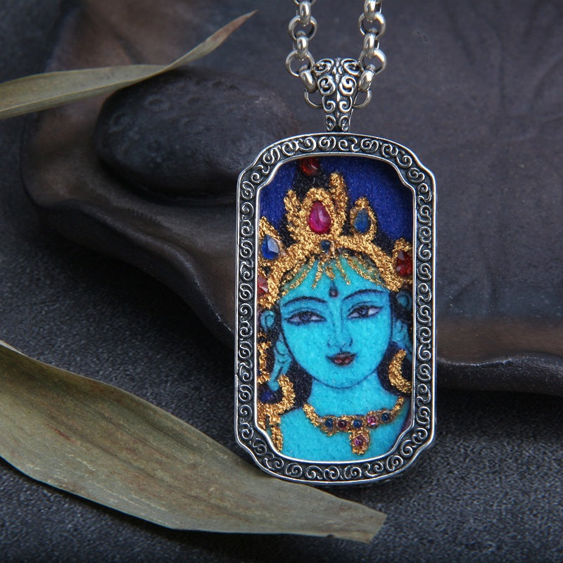 925 Sterling Silver Green Tara Tibetan Pendant
