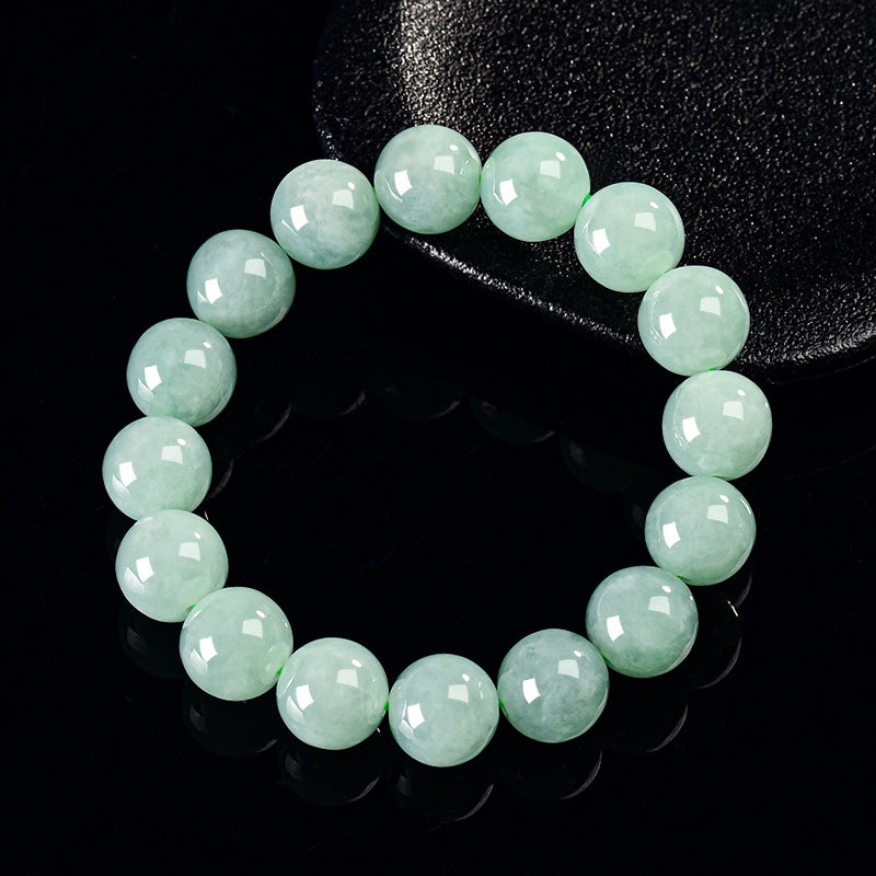 Natural Burmese A-Grade Jadeite Round Bead Bracelet – 13mm Beads, Spiritual Healing & Protection