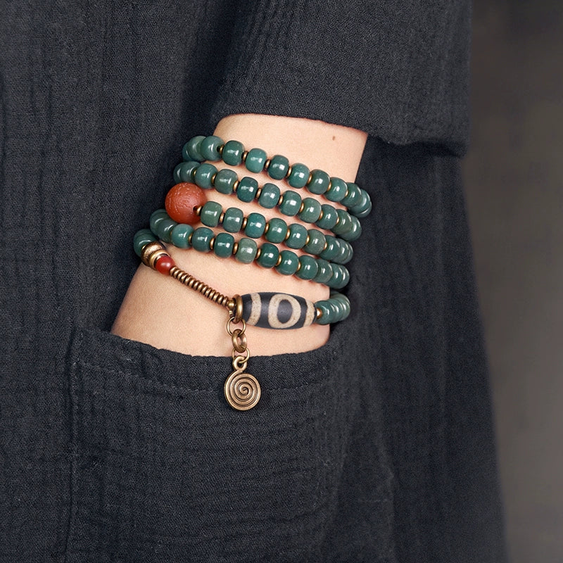 Vintage Multi-Layer Bodhi Seed & Dzi Bead Bracelet Buddhist Mala Jewelry for Men & Women