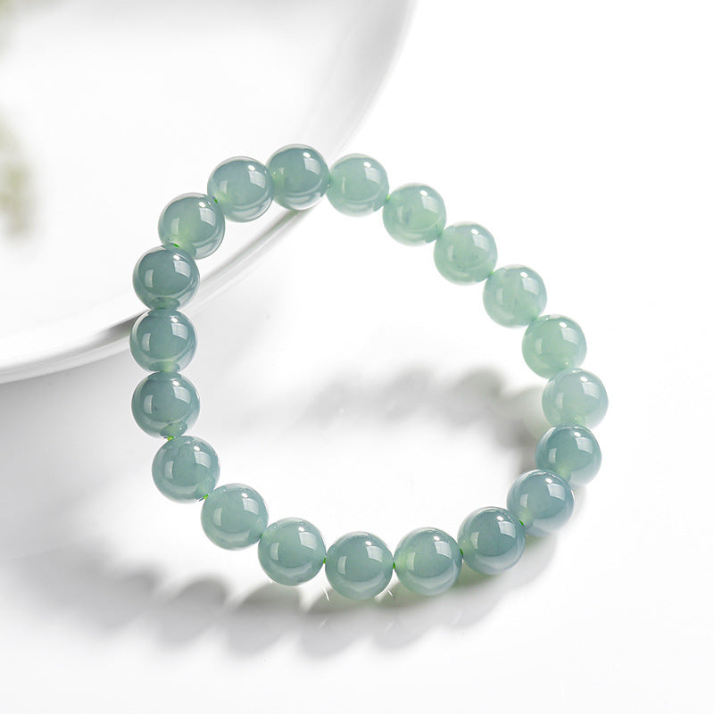 Natural A-Grade Blue Water Jadeite Bead Bracelet – Ice-Type Jade Beads, 10mm, Spiritual Protection & Harmony