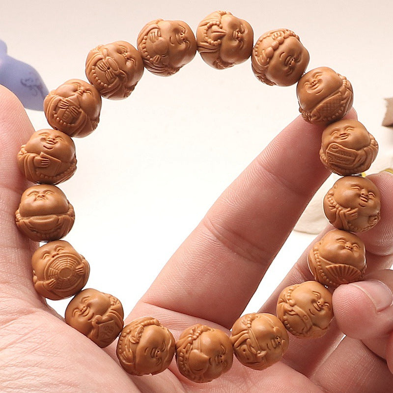 Hand-Carved Monkey Head Walnut Bracelet Featuring Little Monk Design
