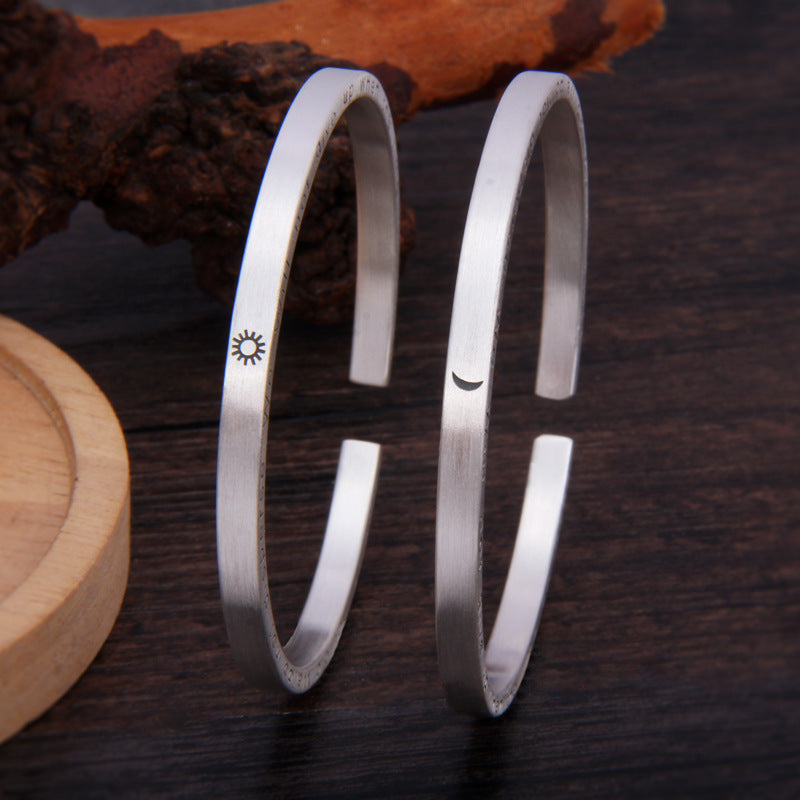 S999 Pure Silver Moon & Sun Couple Bangle