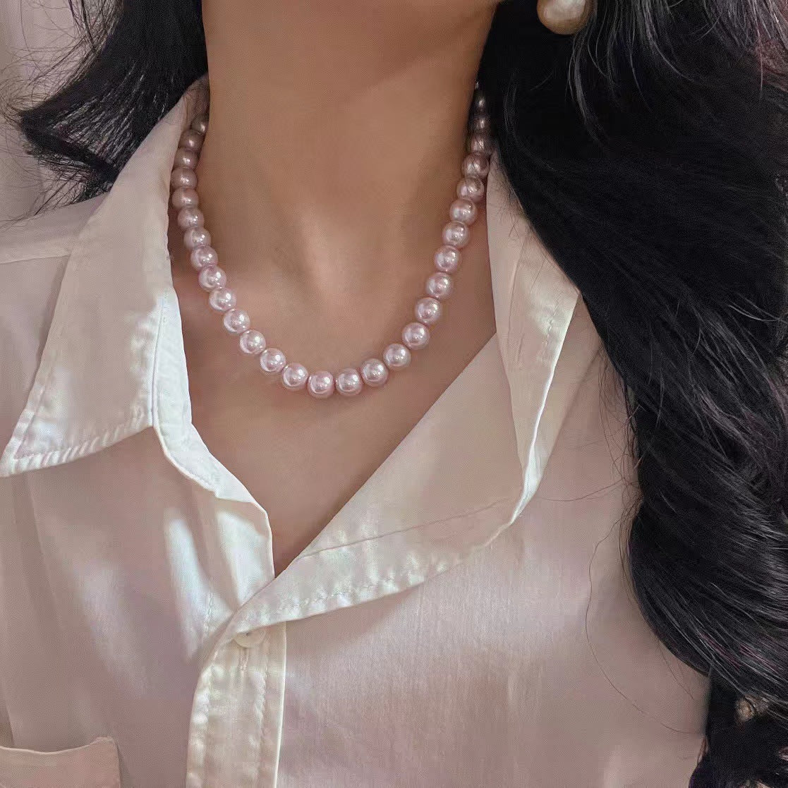 Vintage Artificial Pearl Necklace Large Millet Pearl Manta Rose Style for Women