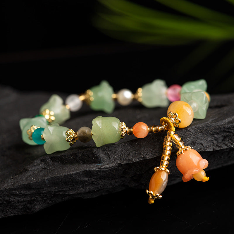 Andesine (Eastling Jade) Magnolia Flower Bracelet – Golden Silk Jade & Andesine,  Multicolor Gemstone Jewelry for Women