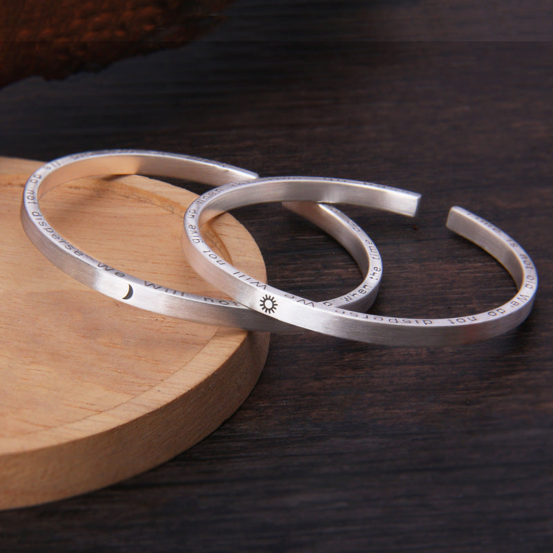 S999 Pure Silver Moon & Sun Couple Bangle