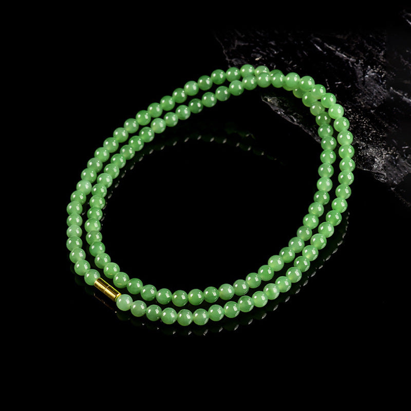 Natural Aged Hetian Green Jade Beaded Necklace Pendant for Women