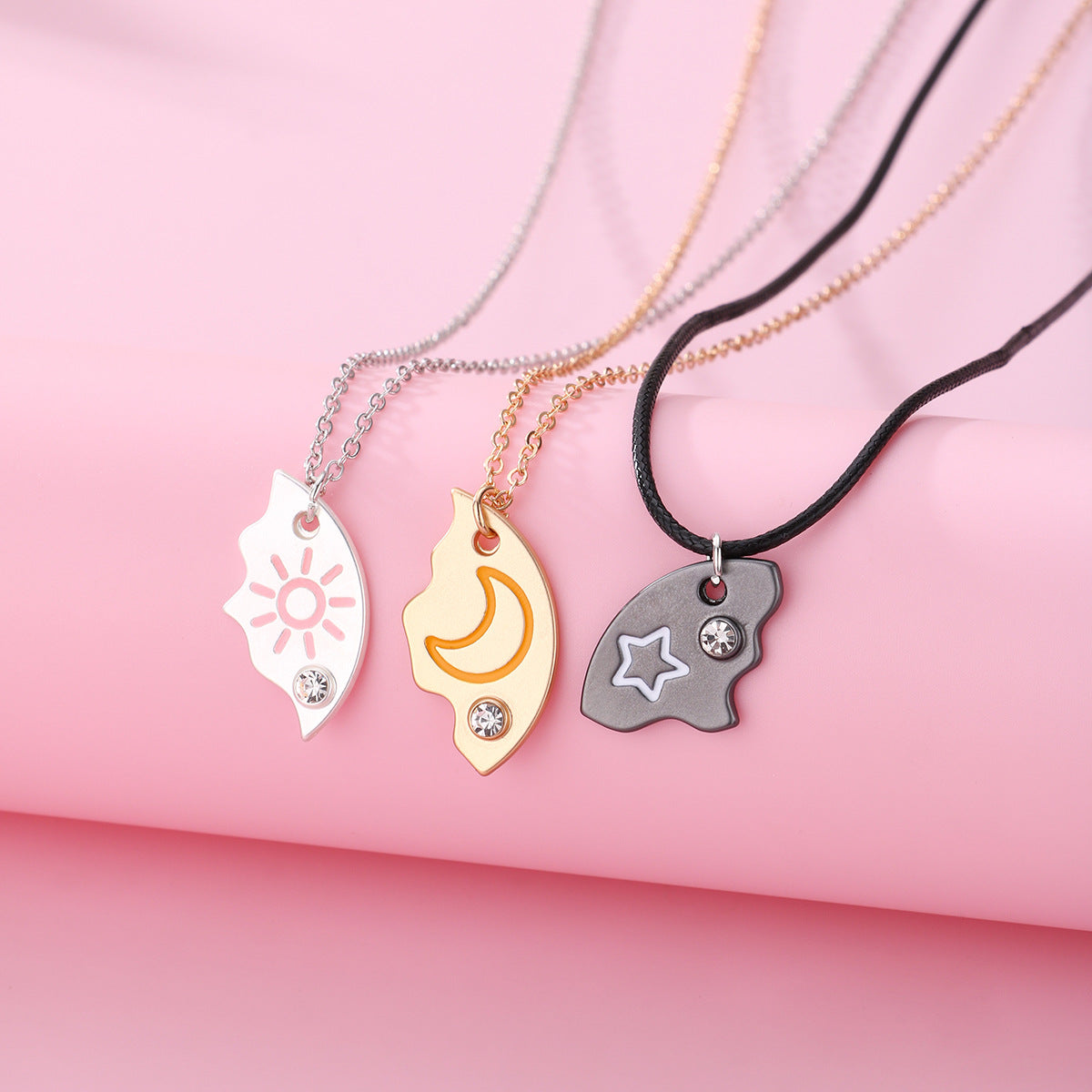 Star Moon Three-Person Chain Alloy Drip Pendant Necklace Set