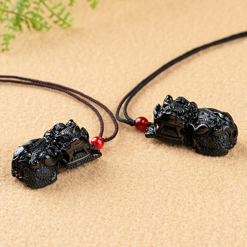 Natural A-Grade Black Jadeite Pixiu Wealth Attraction Pendant for Men and Women