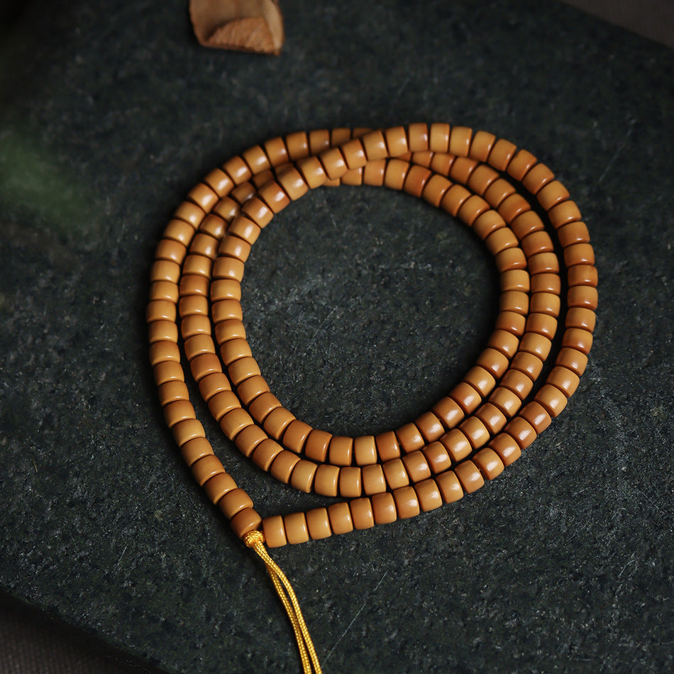 Wenwan Thick-Sliced Olive Pit Apex 108 Mala Beads Bracelet