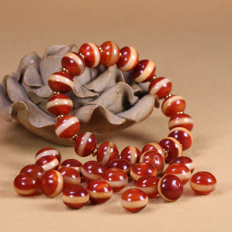 Natural Tibetan Aged Mine Red Agate One-Line Medicine Buddha Bead Bracelet, 10×12mm