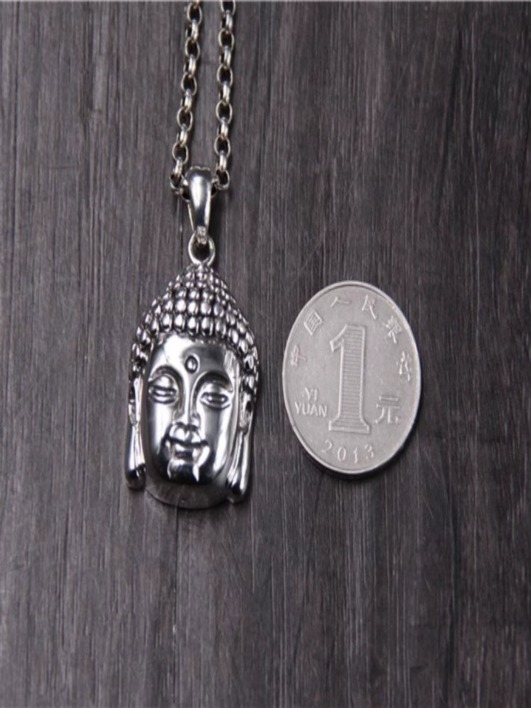 Buddha Sakyamuni Buddha Statue Pendant S925 Sterling Silver Carved Bodhisattva Buddha Head Pendant