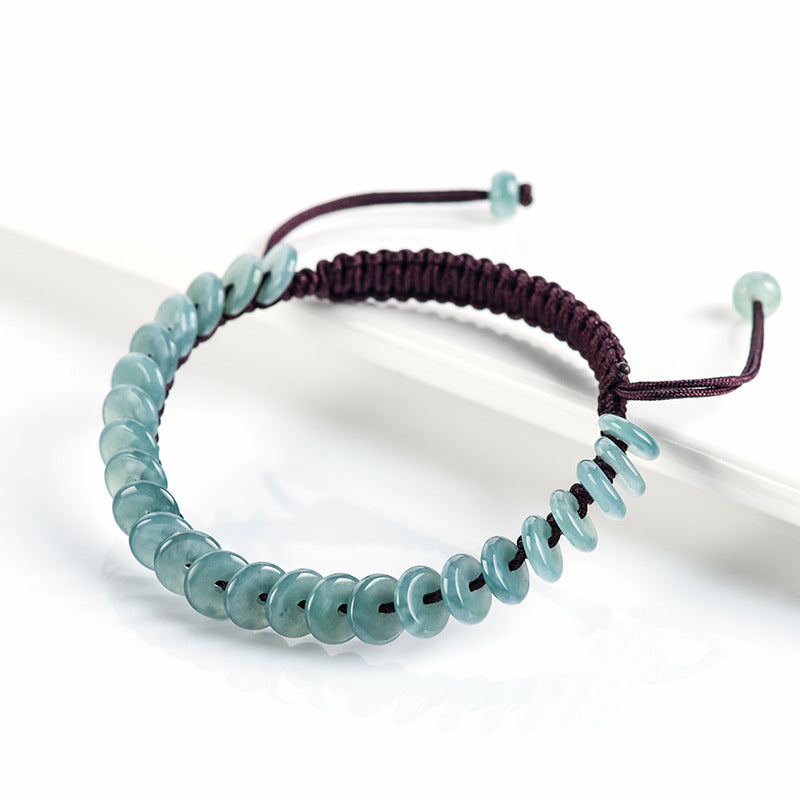 Premium Handmade Natural A-Grade Blue Jadeite Peace Circle Bracelet