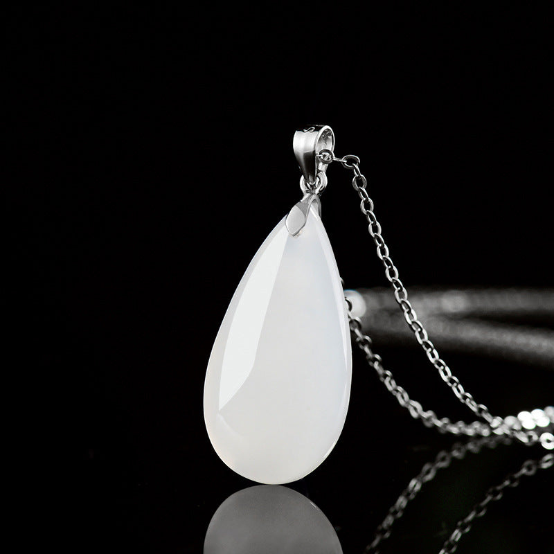 Natural Hetian White Jade Teardrop Pendant – Elegant Minimalist Jade Jewelry for Women