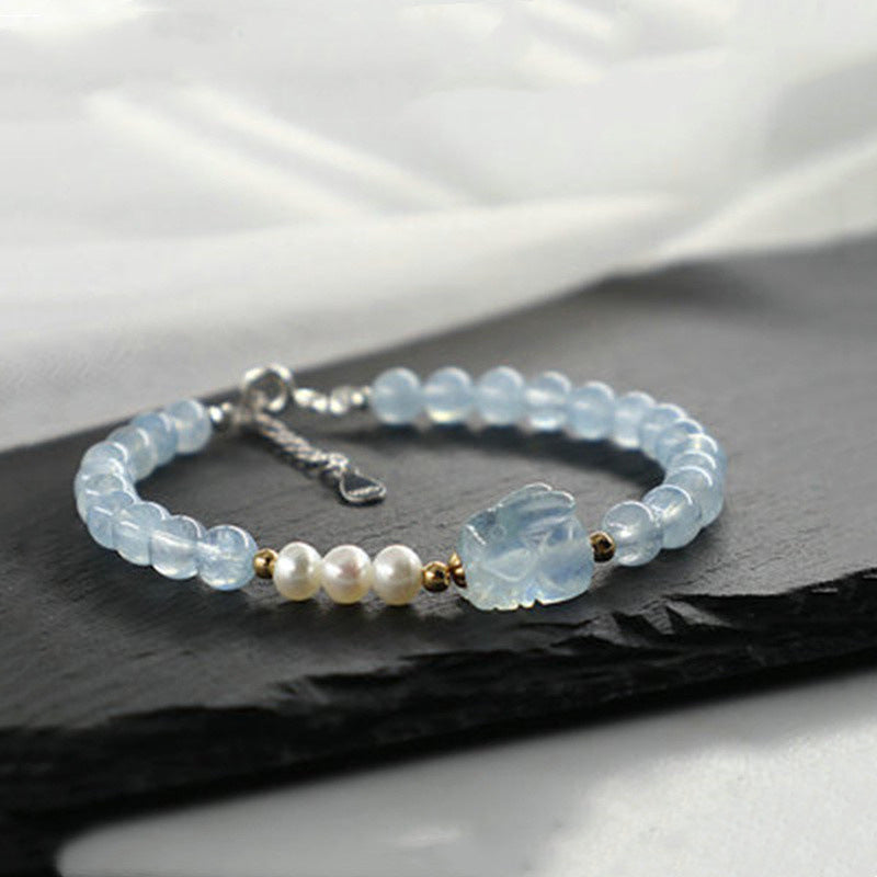 Aquamarine Rabbit Bracelet Fine Pearl Bracelet