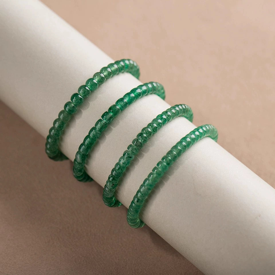 Natural Ice-Green Strawberry Quartz Straight-Cut Thin Slice Bracelet