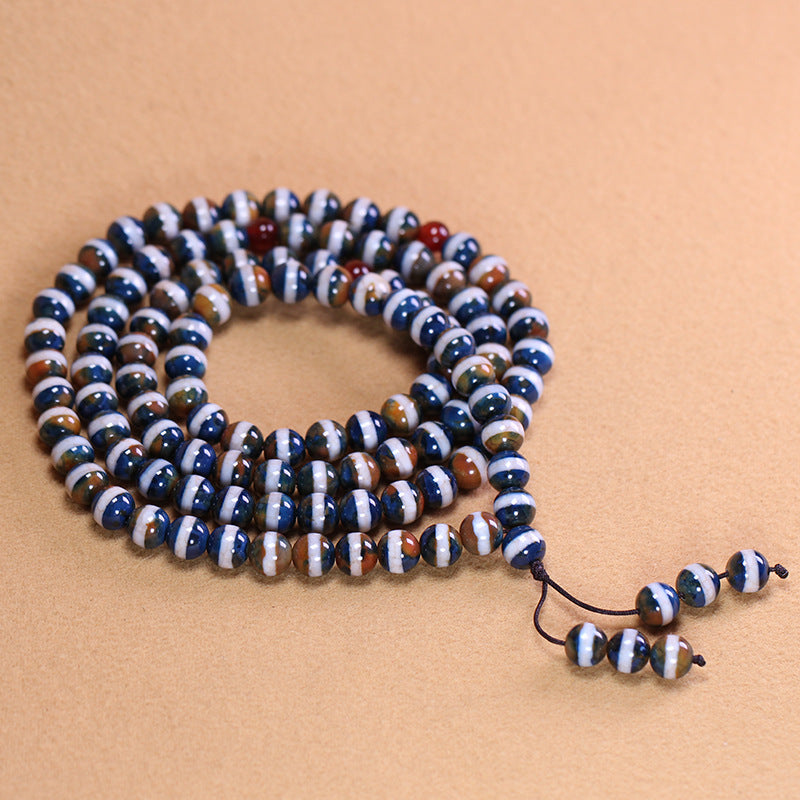 Natural Tibetan Aged Agate One-Line Medicine Buddha 108-Bead Mala, 10×10mm