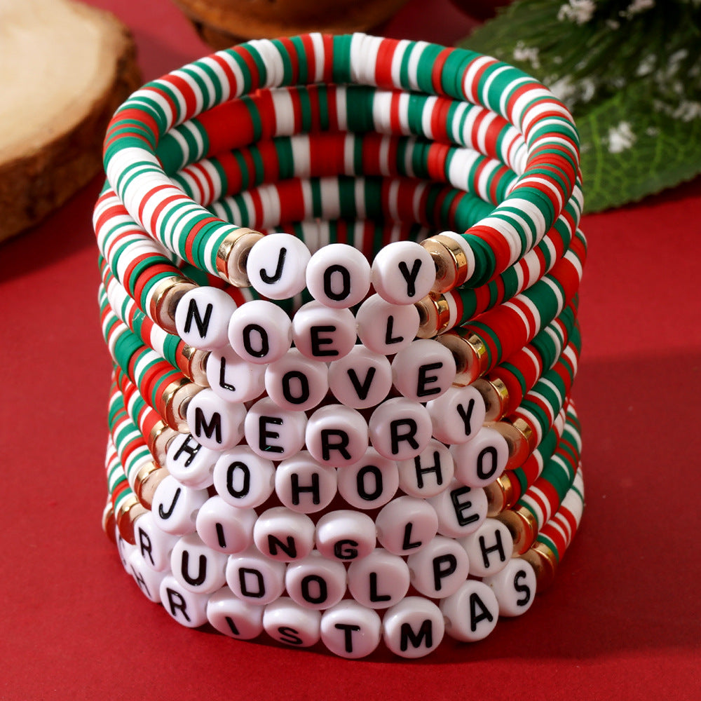 Christmas Friendship Bracelet 8-Piece Set – DIY Letter Beaded Bracelet