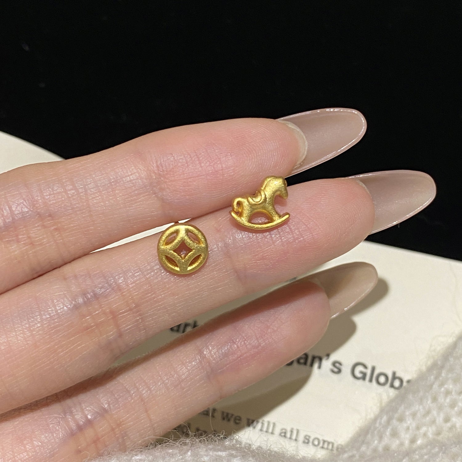 Women’s S925 Sterling Silver Asymmetric Wood Horse and Coin Stud Earrings – Year of the Horse