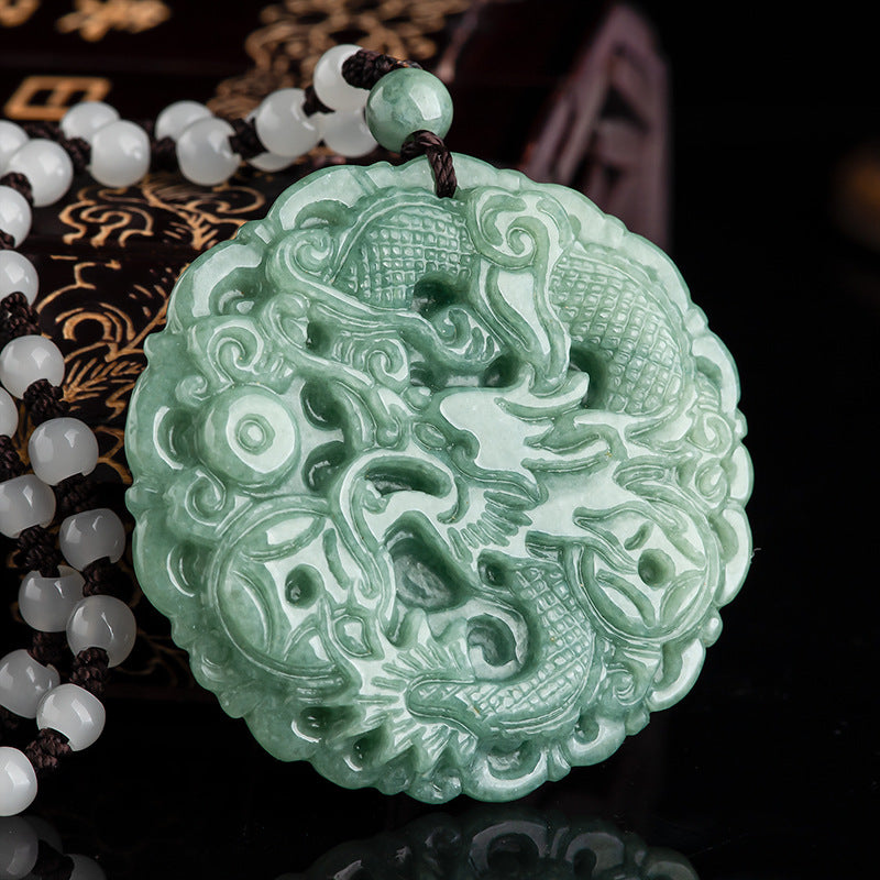 Prosperity Dragon Pendant – Natural A-Grade Jadeite, Deep Green, Wealth & Protection