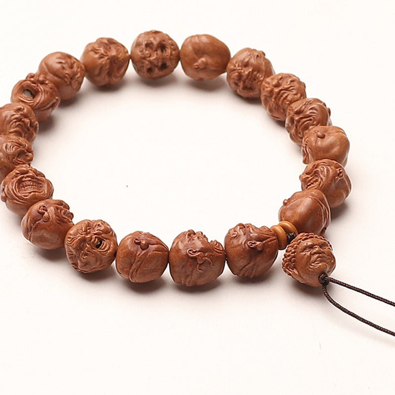 Hand-Carved Dragon Pattern Peach Pit Eighteen Fierce Monks Bracelet
