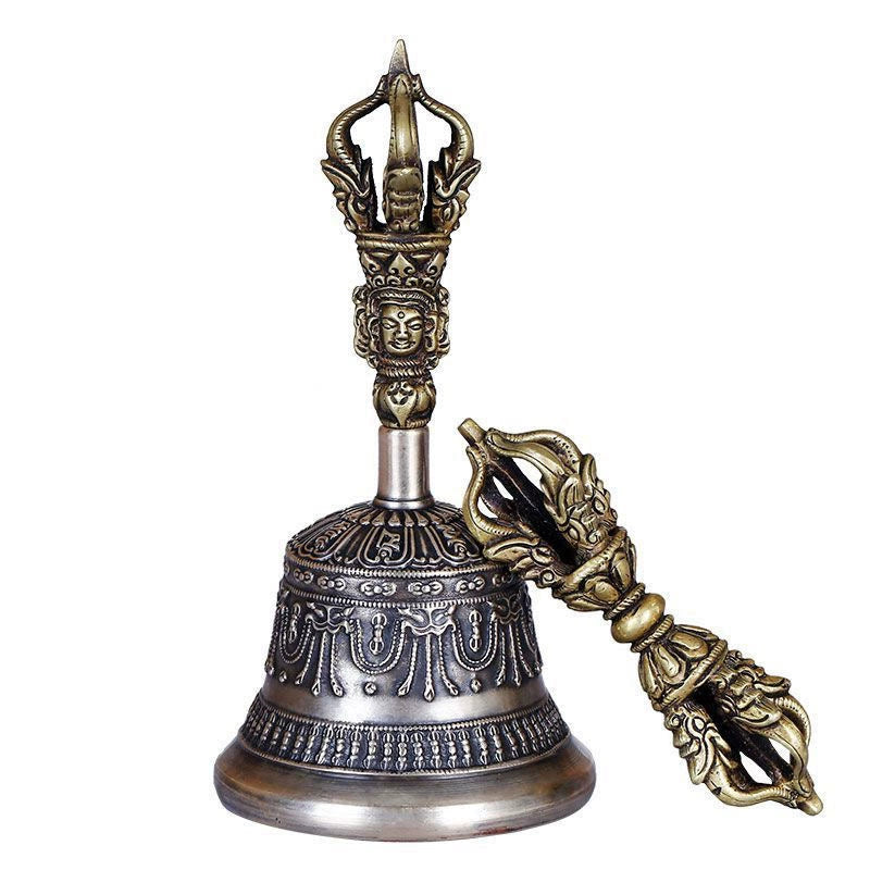 Nepalese Handmade Five-Pronged Vajra Bell and Dorje Set in Pure Copper（Model 1）