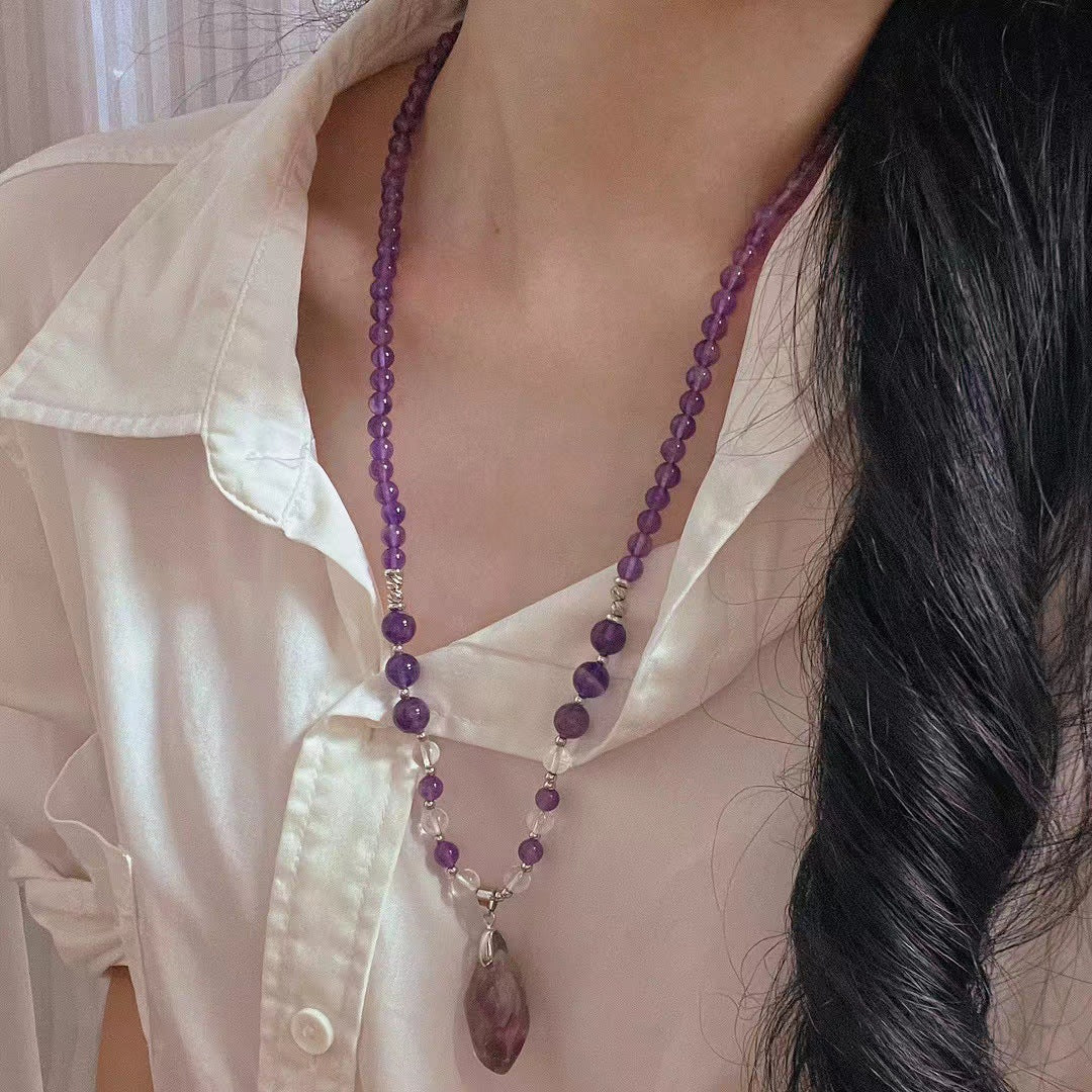 Natural Amethyst Necklace Handmade Beaded Pendant Exquisite Clavicle Chain Necklace