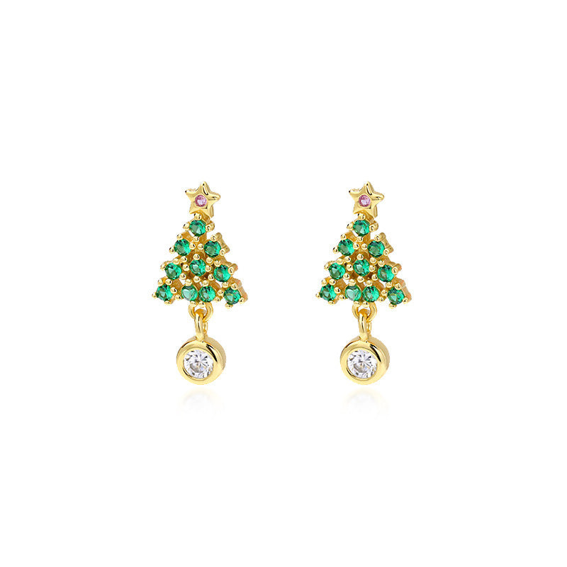 Christmas Tree Stud Earrings S999 Pure Silver Holiday Gift for Women