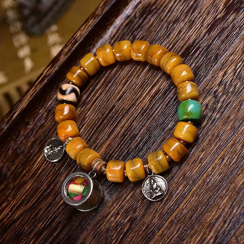 Tibetan Camel Bone Bracelet with Agate Dzi Beads & Yak Bone Fox Pendant – Unique Handcrafted Tibetan-Style Bracelet