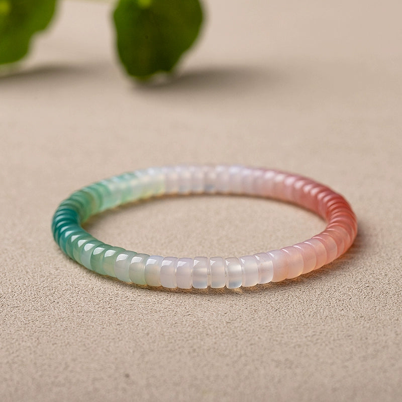 Natural Red Agate & Green Strawberry Quartz Gradient Multi-Gemstone Thin Slice Bracelet
