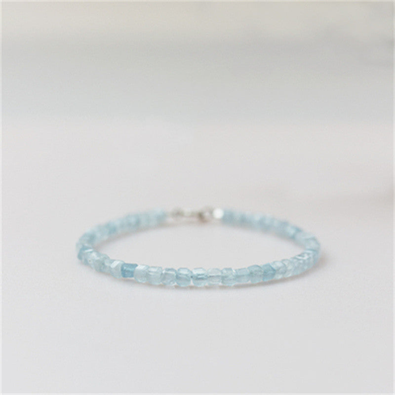 Aquamarine Bracelet Natural Crystal Sugar Cube Beads for Women