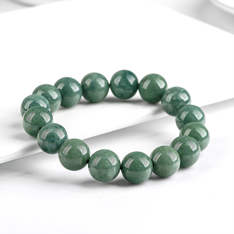 Natural A-Grade Jadeite Deep Bean Green Round Bead Bracelet – Elegant & Timeless