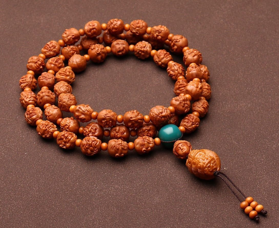 Natural Dragon Pattern Peach Pit 54 Beads Double-Sided 108 Eighteen Arhats Mala Bracelet