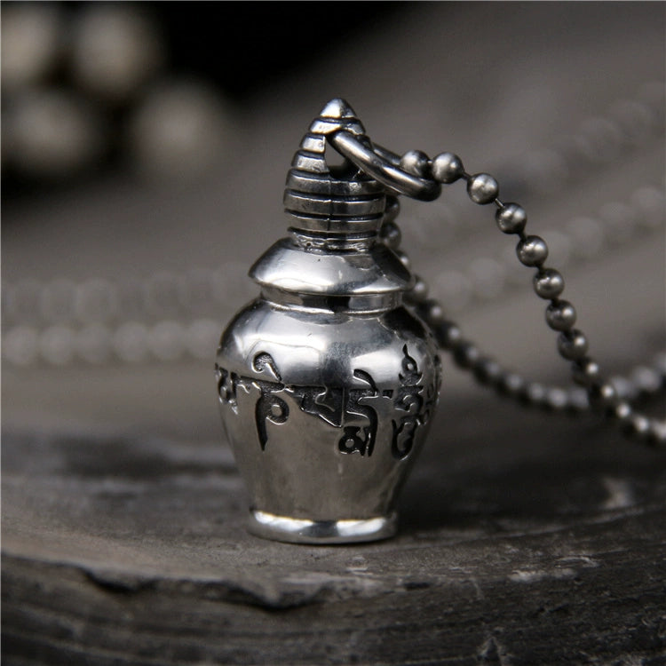 S925 Sterling Silver Six Characters Mantra Gawu Box Cinnabar Bottle Pendant